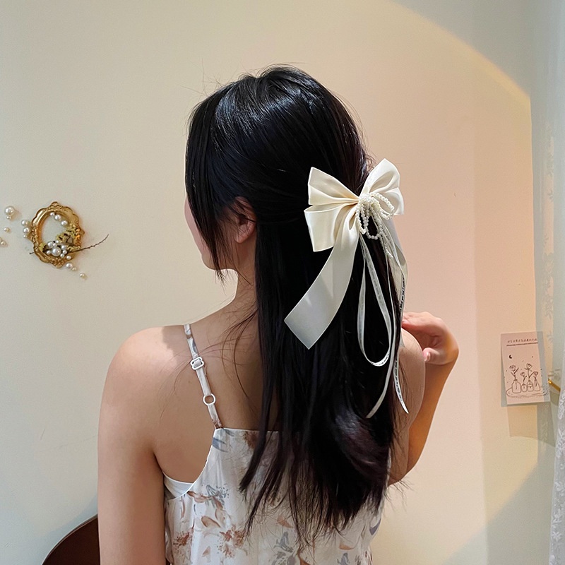 Kẹp Tóc Nơ Đính Ngọc Trai Nhân Tạo Cao Cấp Dành Cho Nữ Mùa Xuân Hè YKD