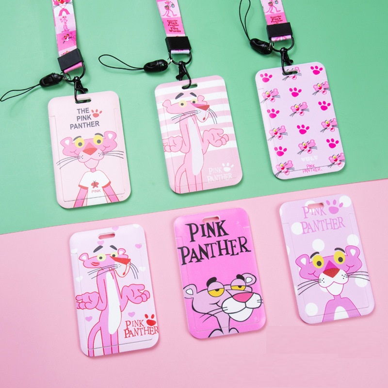 Dây đeo thẻ học sinh, sinh viên, nhân viên văn phòng kèm bảng tên họa tiết Chú báo hồng - Pink Panther CS36