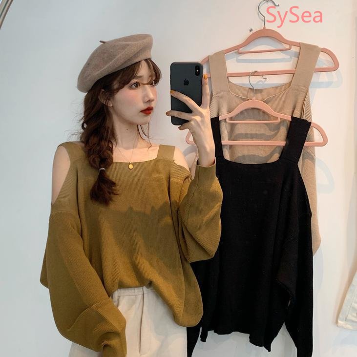 Áo Dệt Kim Tay Dài Dáng Rộng Trễ Vai Thời Trang Mùa Xuân Dành Cho Nữ