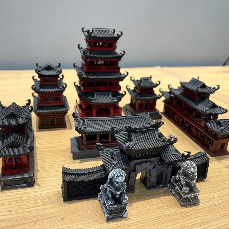 Mô hình nhà tiểu cảnh chất liệu Combosite kháng nước 9 chi tiết sắc nét trang trí sân vườn non bộ, bể bán cạn, bể cá