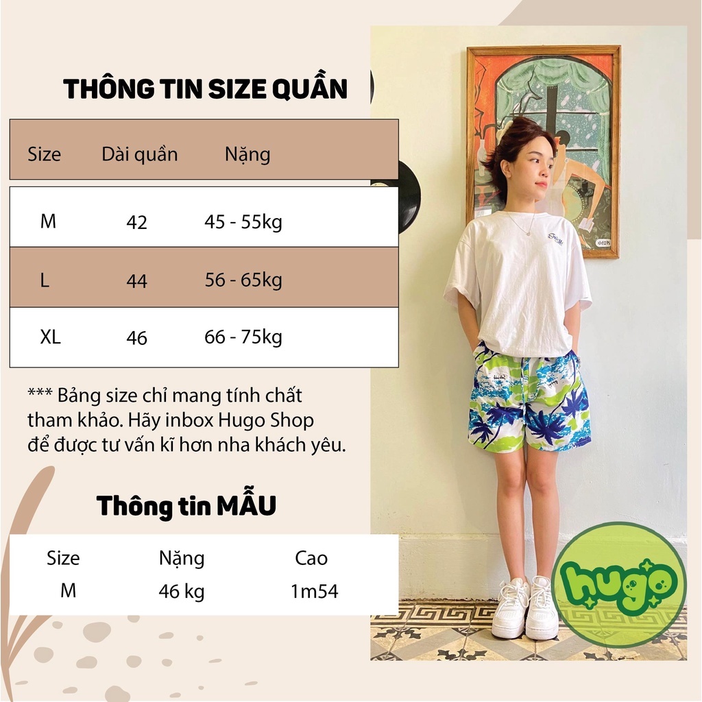 Quần đùi hoa lá, chất kate họa tiết Hàn Quốc, quần đi biển họa tiết hoa lá nam nữ 40 - 75kg nhiều màu - Hugo Shop
