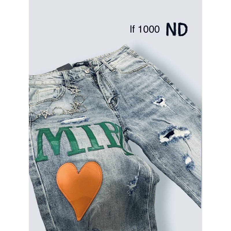 Quần bò nam amiri cao cấp xanh rách gối chất liệu co dãn.