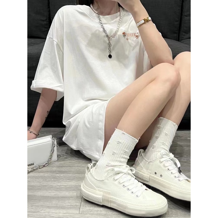 ZHELIHANGFEI Áo Thun Tay Ngắn Form Rộng Họa Tiết In Theo Phong Cách Hàn Quốc Dễ Phối Đồ