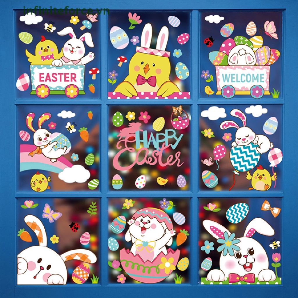1 Sticker Dán Cửa Kính Hình Thỏ Và Trứng Phục Sinh Kích Thước 20X30Cm