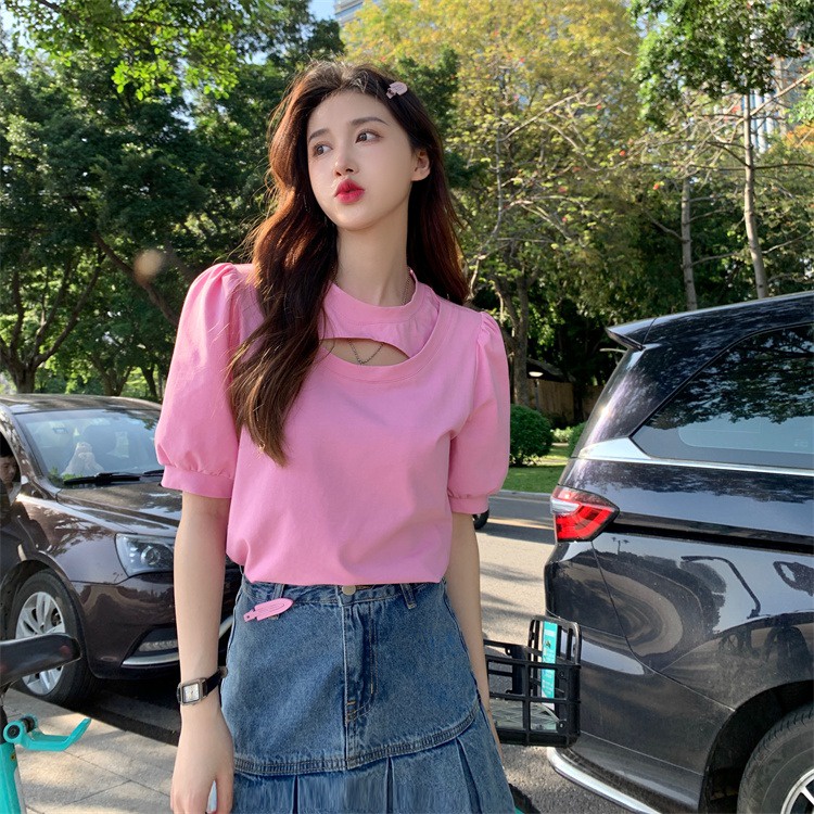 IELGY  Áo Thun Ngắn Tay Hở Xương Quai Xanh Đơn Giản Thời Trang Cho Nữ