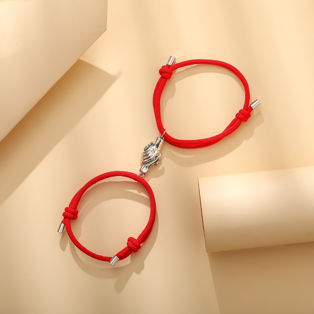 1 Cặp Vòng Đeo Tay Dây Bện Có Khóa Nam Châm Điều Chỉnh Được Thiết Kế Sáng Tạo Cho Cặp Đôi / Bạn Bè