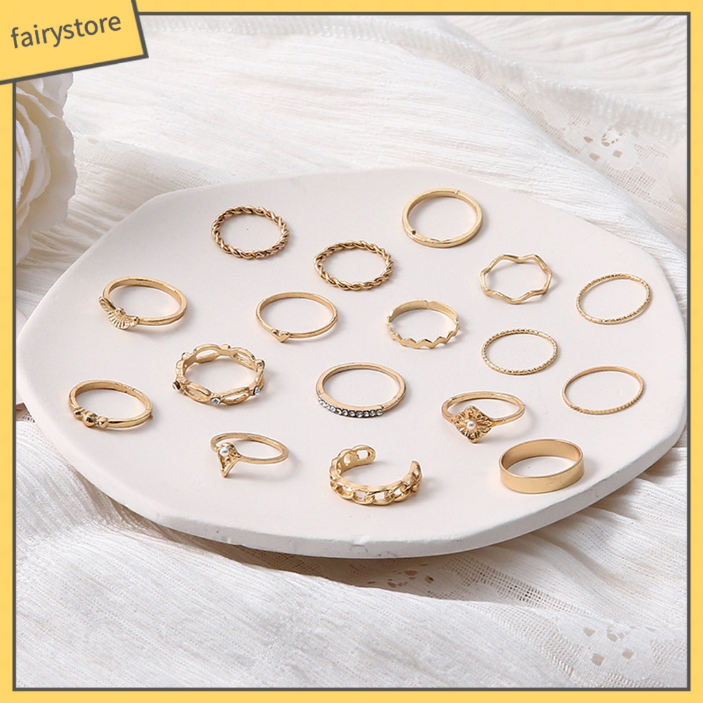Set 1 / 17 Nhẫn Đeo Khớp Ngón Tay Đính Ngọc Trai Giả Thời Trang Nữ