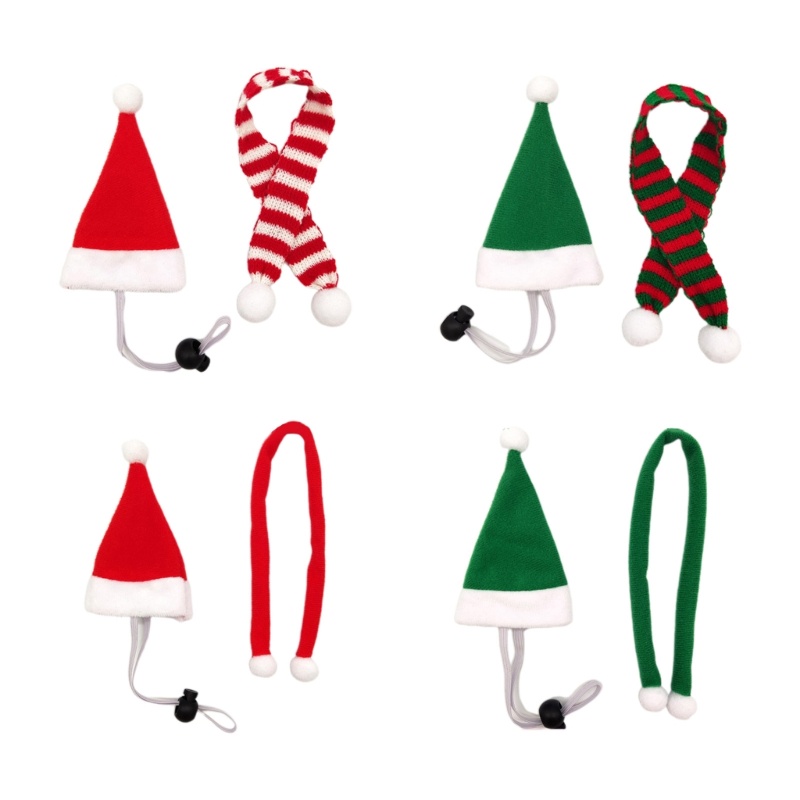 1 set Mũ Và Khăn Choàng Cổ Giáng Sinh mini Màu Xanh Lá / Đỏ Hình Ông Già Noel Có Thể Điều Chỉnh Kích Cỡ