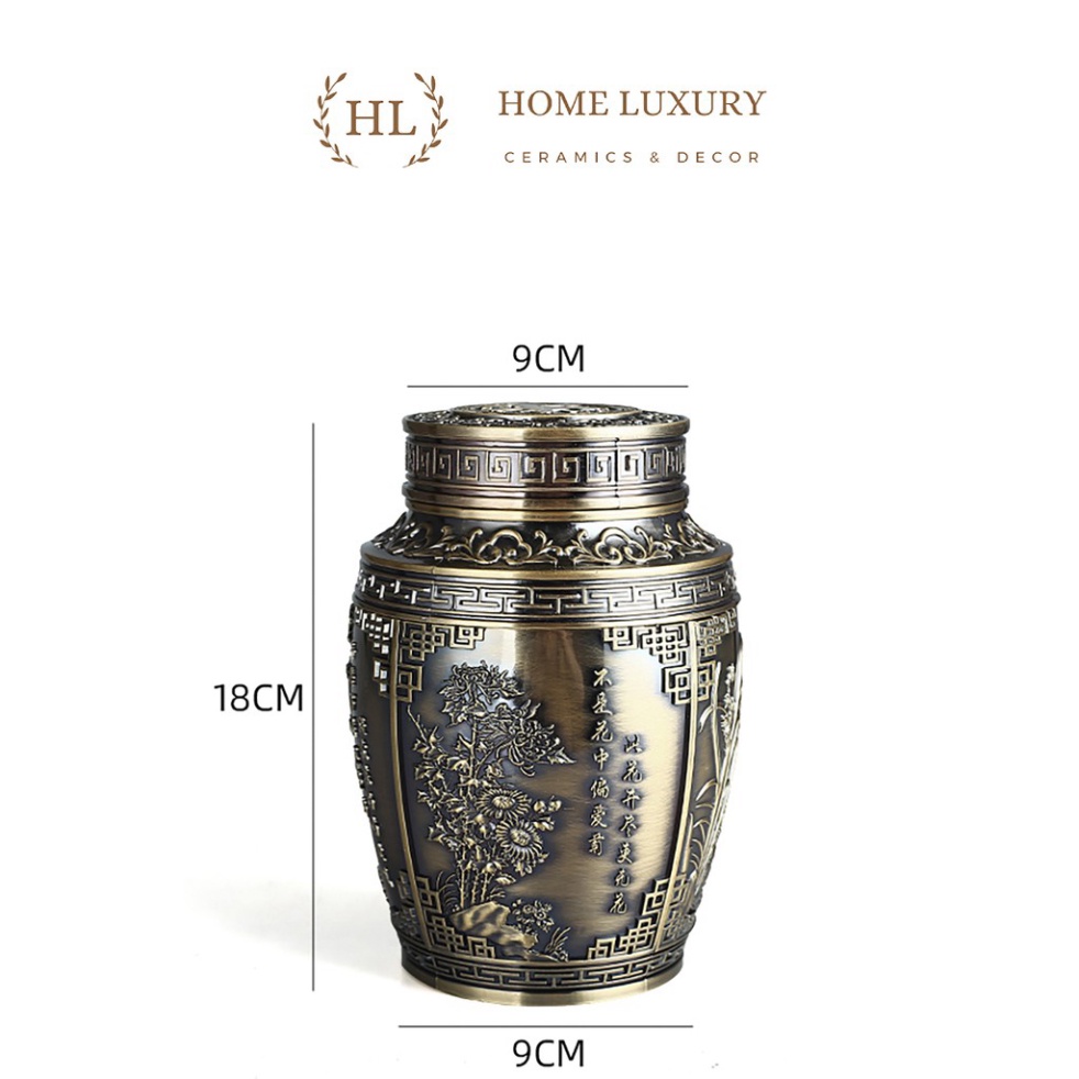 Lọ đựng chè hoa lá cổ 4 mùa | Lọ chè kim loại tổng hợp đồng size To | LỌ ĐỰNG TRÀ SIZE TO | LỌ TRÀ TỨ QUÝ | CHÈ VOI TO ,