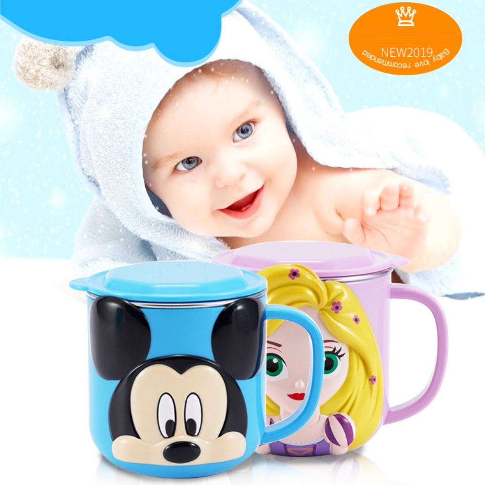 Cốc Uống Nước Bằng Thép Không Gỉ Có Nắp Đậy Họa Tiết Disney Xinh Xắn Dành Cho Bé
