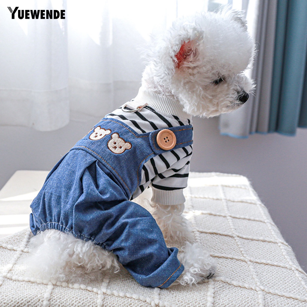 [Yue.z] Áo Liền Quần Denim Họa Tiết Gấu Hoạt Hình Mặc Hàng Ngày Cho Thú Cưng Bắt Mắt