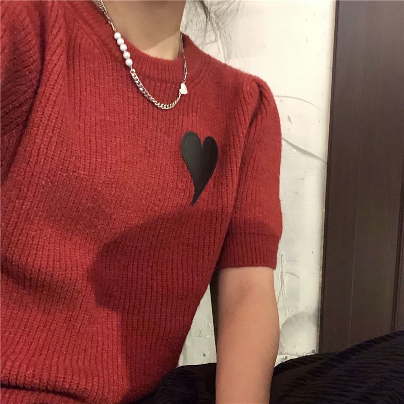 Áo Len Tay Ngắn Phồng Dáng Rộng Thời Trang Mùa Hè Phong Cách Hàn Quốc Dành Cho Nữ