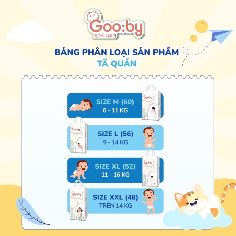Tã/bỉm quần Gooby mềm mại, an toàn, siêu thấm hút size M/L/XL/XXL/XXXL cho bé từ 6kg - 35kg