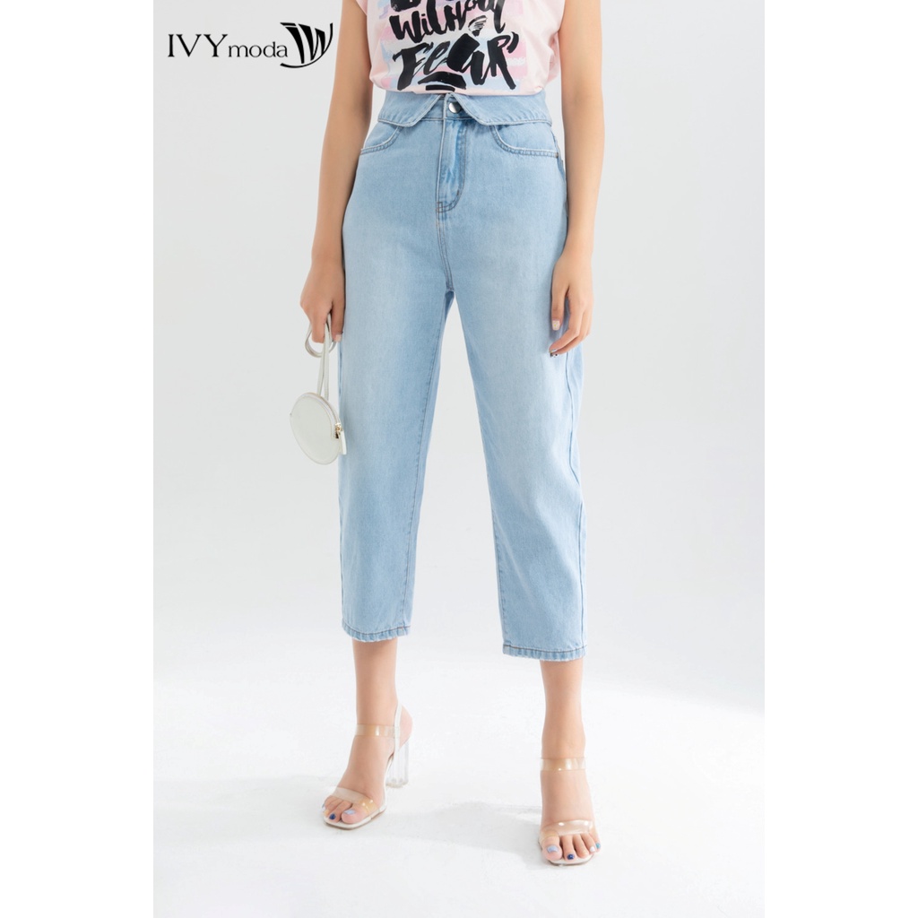 Quần baggy jeans nữ cạp bẻ IVY moda MS 25B8025