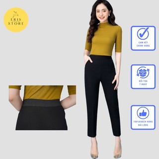 [ Ảnh thật] Quần tây nữ Eris lưng chun cao cạp vải âu baggy công sở, đi học màu đen