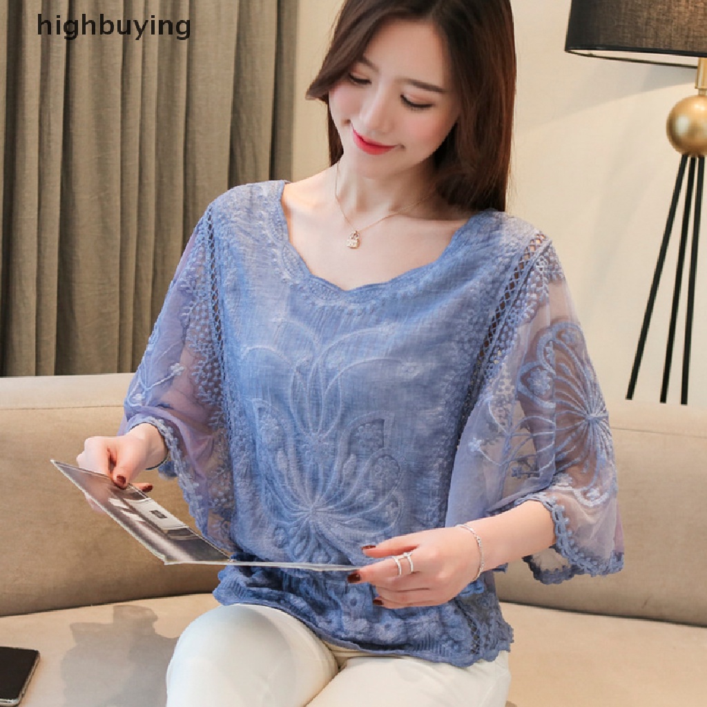 Áo Voan Phối Ren Tay Lửng Thời Trang Dành Cho Nữ