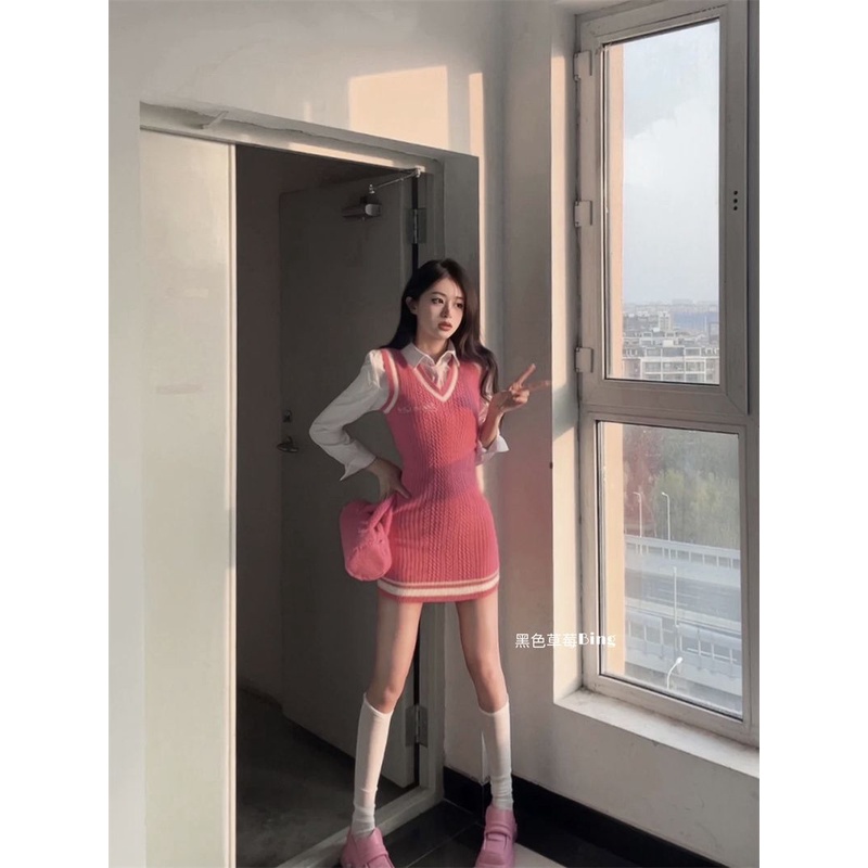 Đầm Dệt Kim Tay Dài Cổ Chữ v Dáng Ôm Phong Cách Preppy Thời Trang Mùa Thu Mới 2022