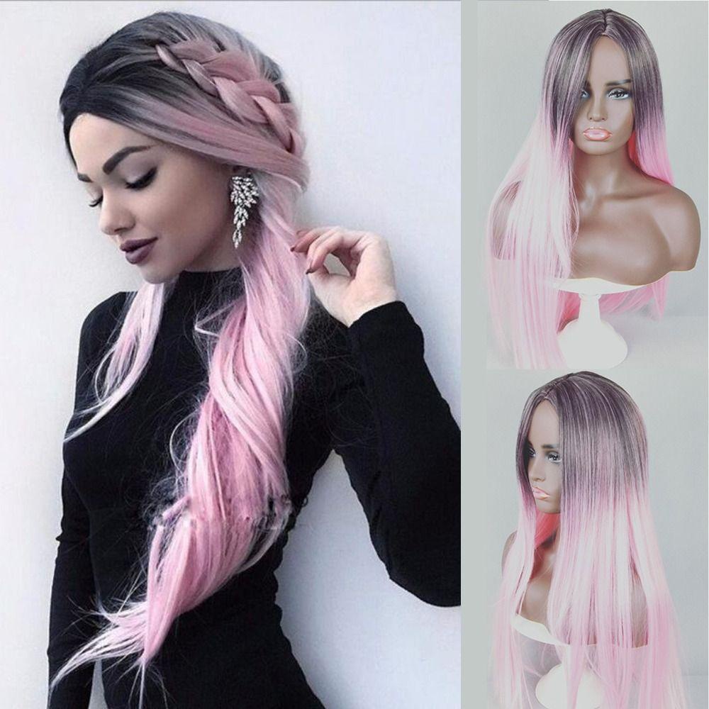 LOMBARD Tóc Giả Thẳng Dài Màu Đỏ Hồng Mượt Mà Chịu Nhiệt Hóa Trang Halloween Cho Nữ