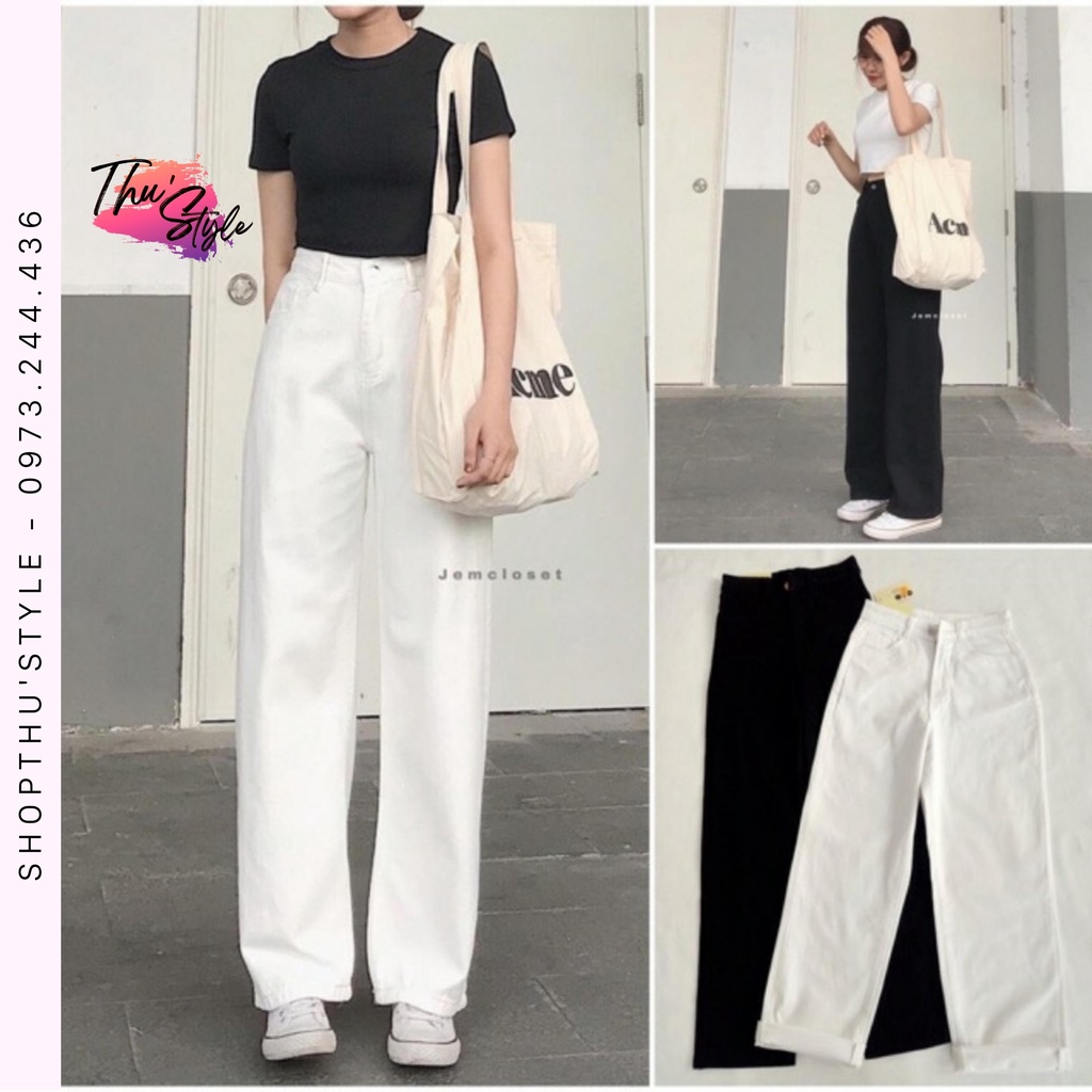 Quần Baggy Kaki 💦 Quần Kaki Nữ Ống Rộng Basic Lưng Cao 2 Màu Trắng, Đen Phong Cách Ulzzang MS004