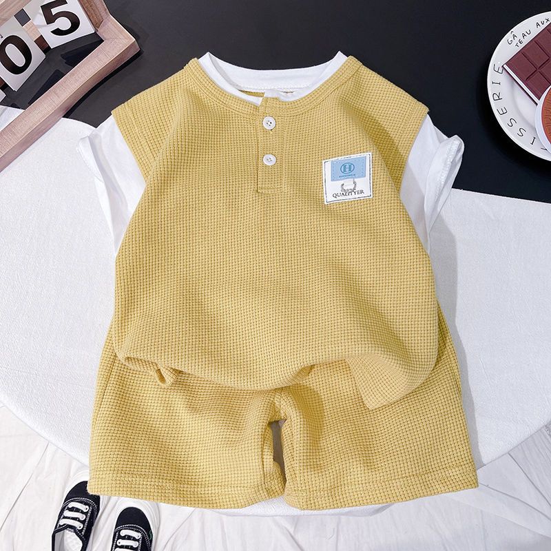 Set Áo Thun Cotton Ngắn Tay Form Rộng + Quần Short Thời Trang Mùa Hè Hàn Quốc Mới Cho Bé Trai