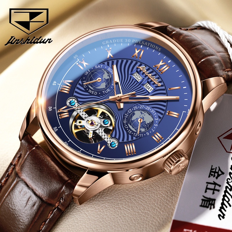 Đồng hồ Nam JSdun máy cơ size 40mm, dây da thoáng khí, chống nước 30m, bảo hành toàn quốc 12 tháng