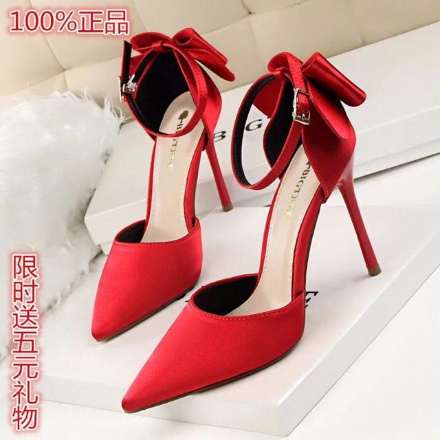 (ORDER) Giày cao gót mũi nhọn nơ sau bigsize 34-43 - Hàng Quảng Châu