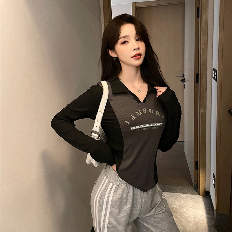 IELGY   Áo Thun polo Dáng Ôm In Họa Tiết Phong Cách Mỹ Hàn Quốc Thời Trang Cho Nữ