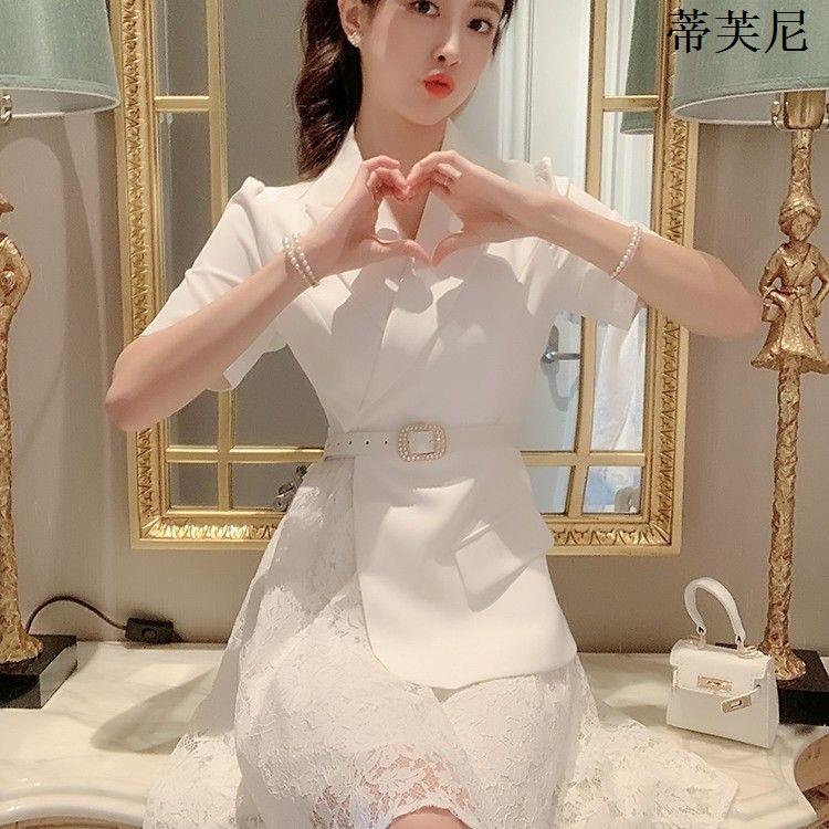 Áo Sơ Mi Tay Ngắn Phối Ren Và Chân Váy Xòe Phong Cách Hàn Quốc Dành Cho Nữ