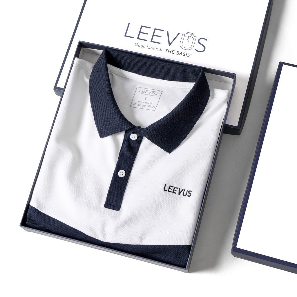 Áo Polo nam có cổ RAKEN màu trắng xanh đen, thêu logo, vải CVC cá sấu, form regular APL266 LEEVUS, BASIS, GUTTI