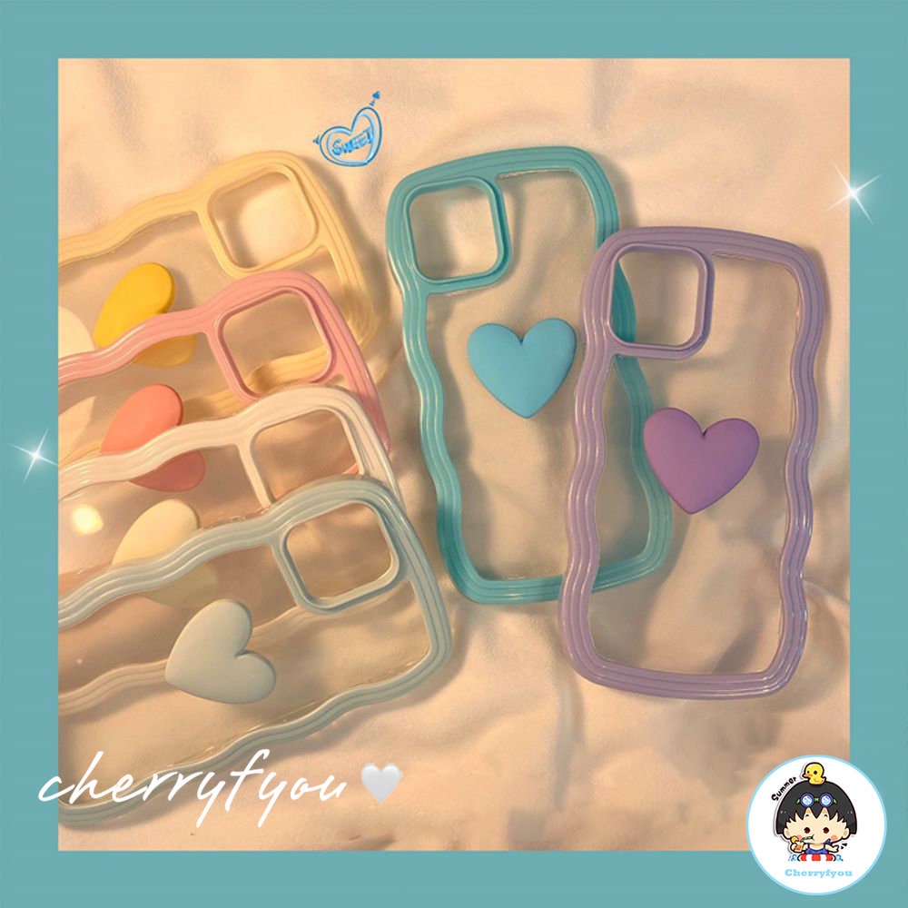 Ốp Điện Thoại TPU Mềm Bo Viền Họa Tiết Trái Tim 3D Màu Macaron Chống Nước Cho iPhone 14 11 13 12 Pro Max X XS XR