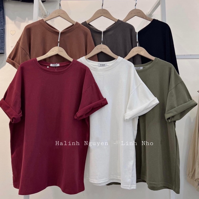 Áo Thun Basic Tay Lỡ 3158 - Halinh Shop - Áo Thun Cổ Tròn Cotton Khô Freesize