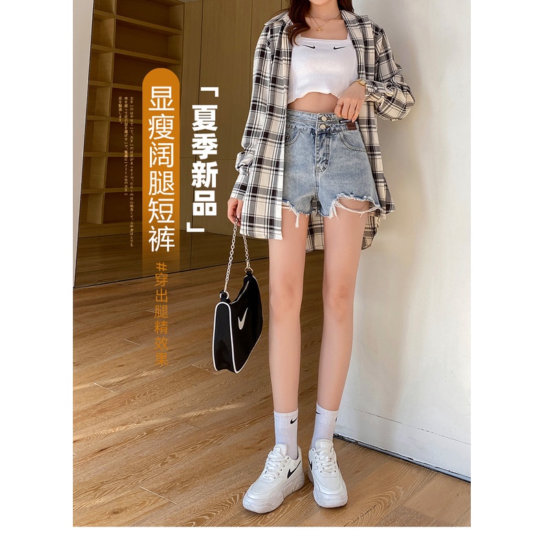 DIDIKA Quần Short Denim Lưng Cao Dáng Chữ a Phối Tua Rua Phong Cách Hàn Quốc Cho Nữ