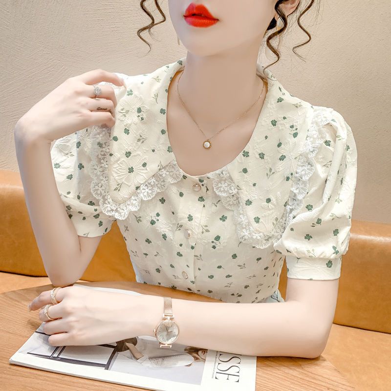 COZOK Áo Sơ Mi Ngắn Tay Phồng In Hoa Cổ Bẻ Thời Trang Cho Bé