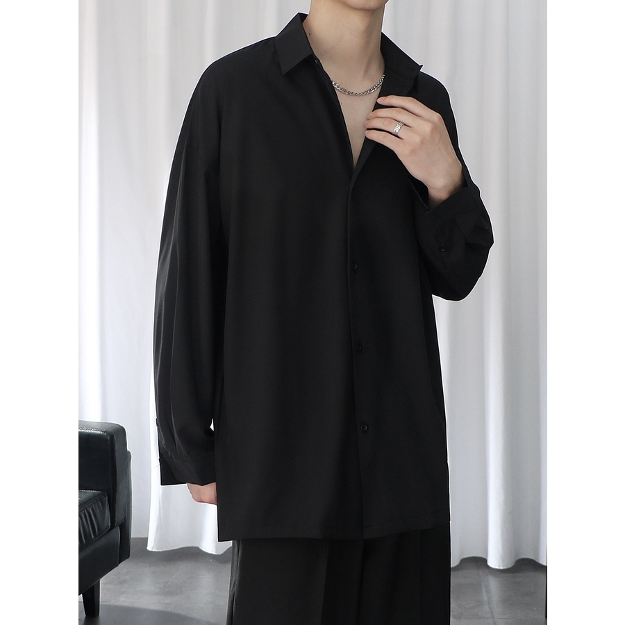 Áo sơ mi nam nữ dài tay Unisex Basic màu trắng và đen sơ mi lụa mịn mát form rộng suông