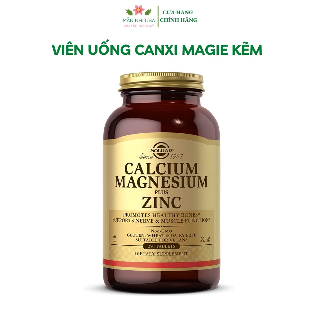 Viên uống Canxi Magie Kẽm Solgar Calcium Magnesium Plus Zinc  250 viên.