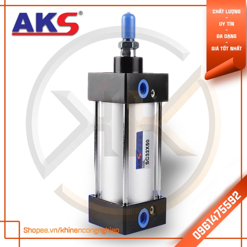 Xi Lanh Khí Nén Đế Vuông AKS SC32 x 25,50,75,100,125,150,175,200,250,300,350