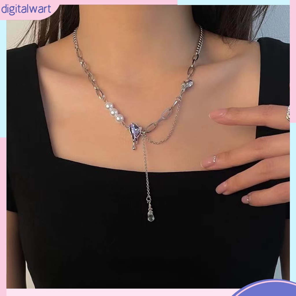 [DIWA] Vòng cổ Mặt Hình Trái Tim Đính Pha Lê Giả Phối Tua Rua Mạ Điện Trang Trí Phong Cách Cuộc Sống Hàng Ngày