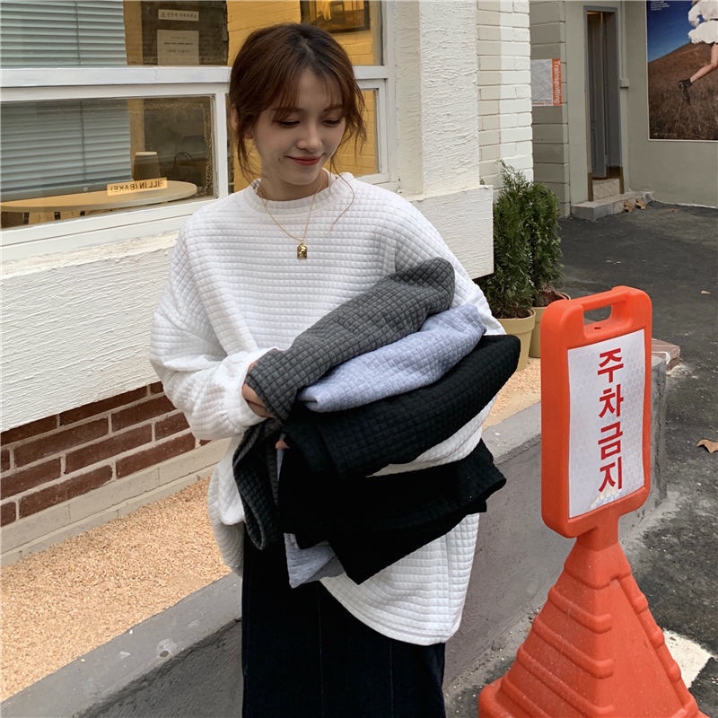 COZOK Áo sweater Tay Dài Dáng Rộng Thời Trang Vintage Hàn Quốc