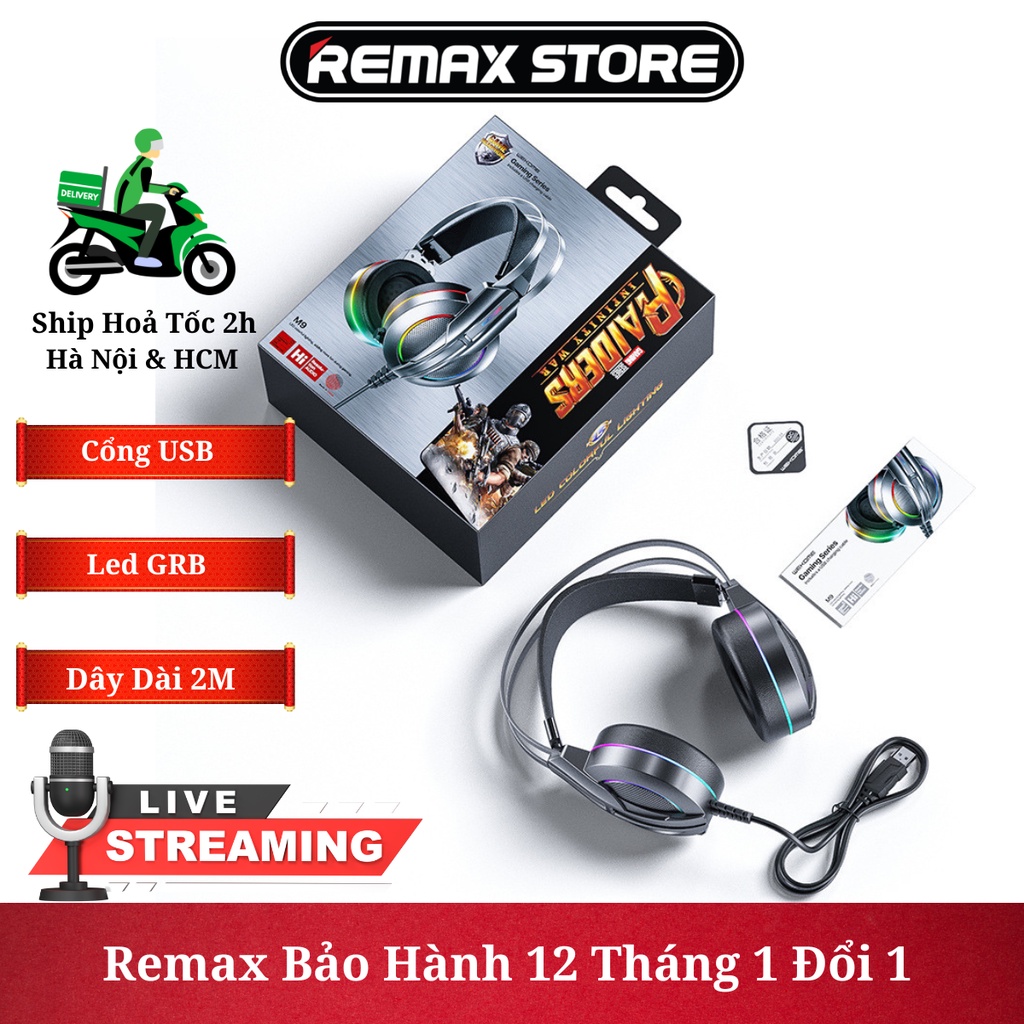 Tai Nghe Chụp Tai Chơi Game WK-M9 - Có Micro - Có Đèn LED RGB Chân Cắm USB - Remax Bảo Hành 12 Tháng 1 Đổi 1