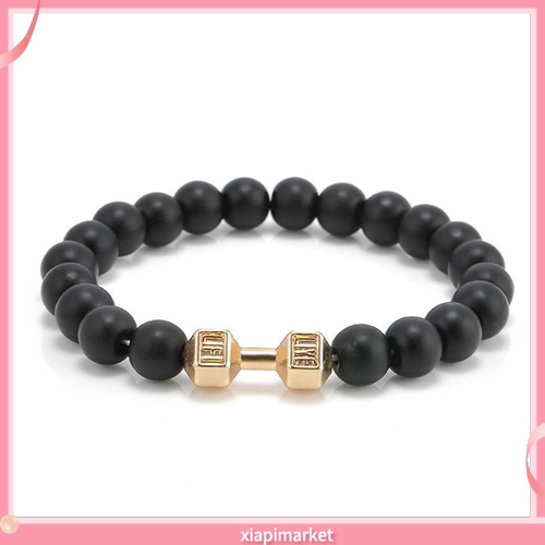 Xiapimarket / Vòng Tay Tập Gym Bằng Đá Nhám Màu Đen Có Thể Điều Chỉnh Phong Cách Punk