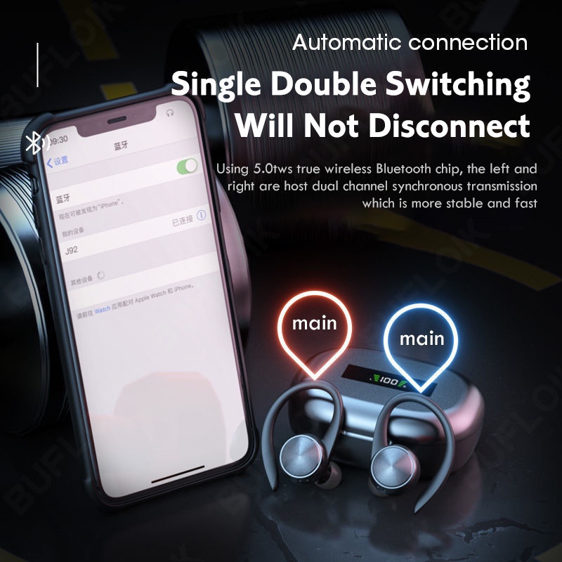 Tai Nghe Bluetooth Không Dây IPX5 Chống Nước / Âm Thanh HiFi Stereo Có Mic Điện Thoại