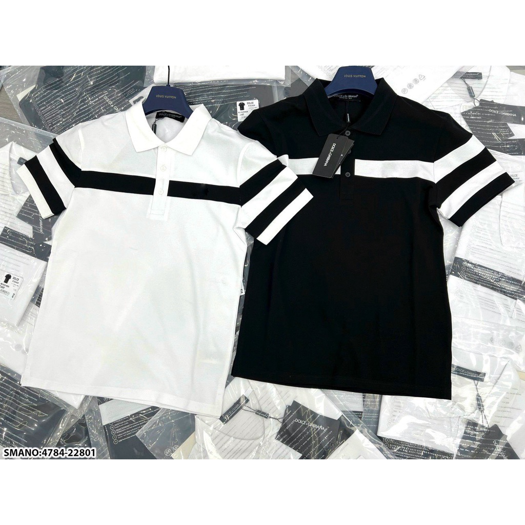 Áo thun cổ bẻ polo nam D&amp;G trắng phối đen cao cấp phong cách sang trọng