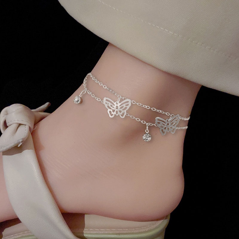 Lắc Chân Hình Bướm Màu Bạc Thời Trang Dành Cho Nữ