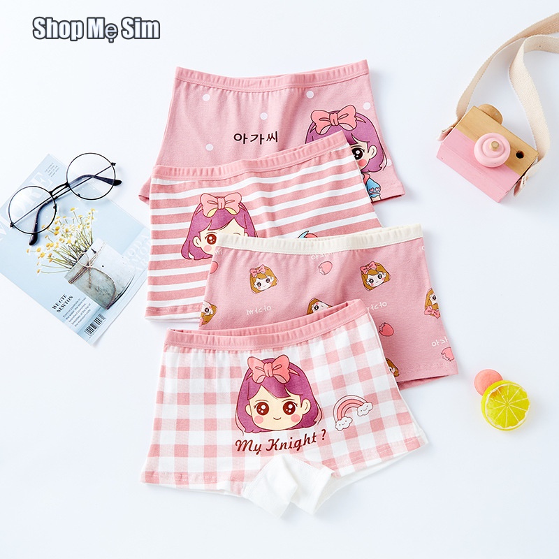 Sét 4C quần Chip bé gái cotton công chú hồng siêu thấm hút