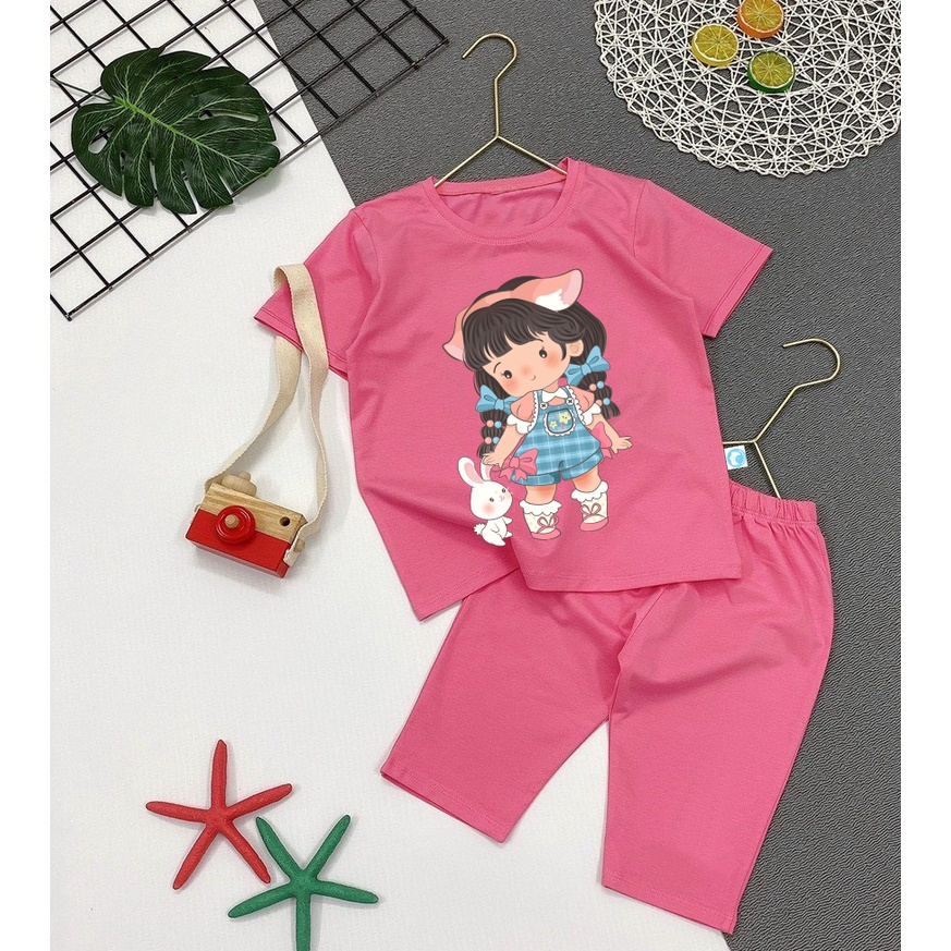 Bộ đồ bé gái - quần lửng in hình bé gái đáng yêu QL2 chất vải co giãn 4 chiều cho bé từ 8kg đến 25kg- mã QL2