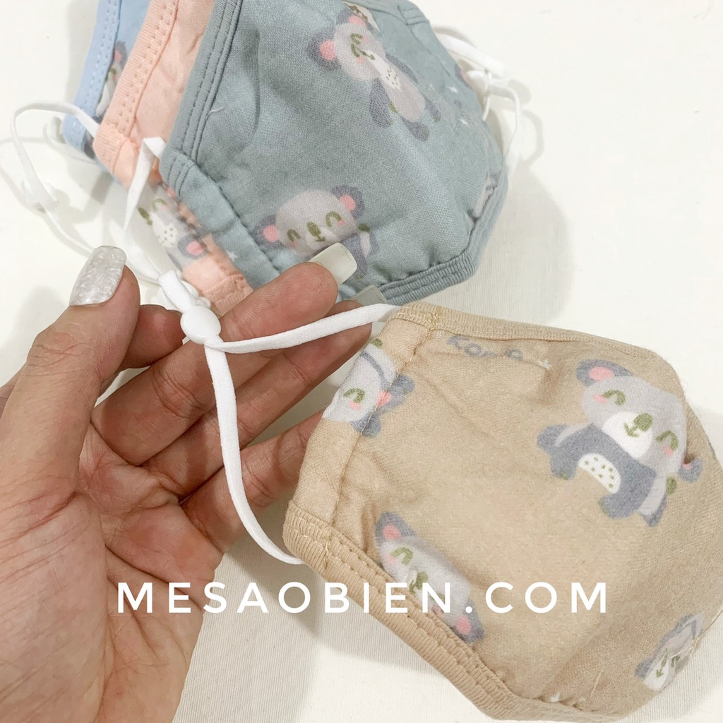 Khẩu trang vải cotton 3 lớp dây rút điều chỉnh cho bé