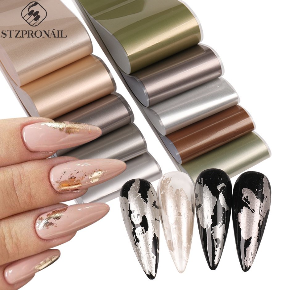 Set 10 miếng dán trang trí móng tay nghệ thuật STZPRONAIL màu sắc ánh kim lấp lánh nhám thời trang