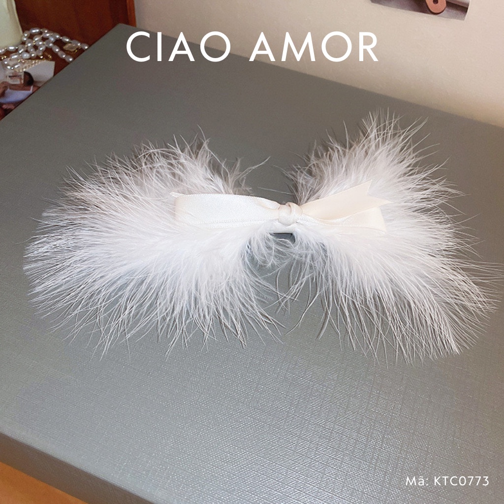 Kẹp tóc nữ lông vũ thanh thắt nơ giữa dự tiệc thanh lịch sang trọng Phụ kiện tóc - KTC0773