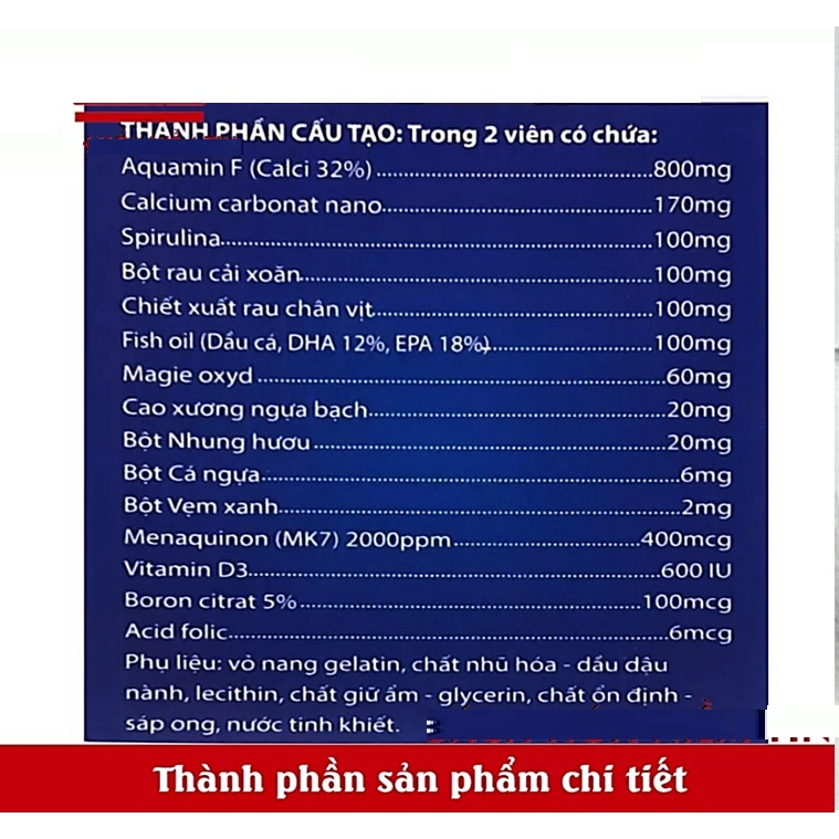 Canxi AquaminF800mg Cao ngựa bạch,bổ sungCanxi tảo biển đỏ Phát triển hệ xương ,còi xương trẻ,ngừa loãng xương người già