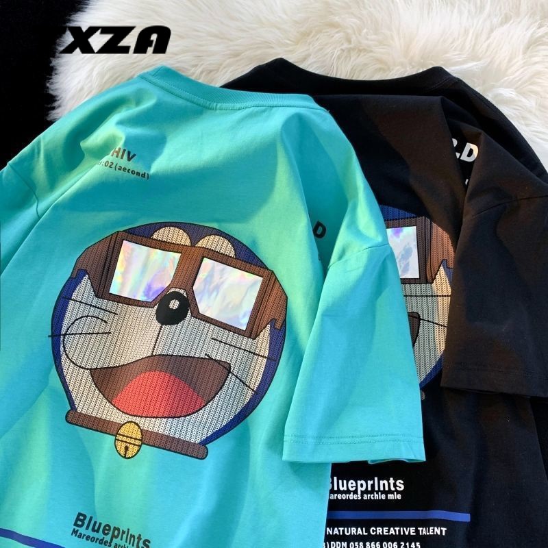 Áo Thun 100% Cotton Tay Ngắn Dáng Rộng In Hình Doraemon Thời Trang Mùa Hè Cho Nam